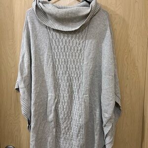 Cozy Gray Knit Poncho with Cowl Neck